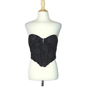 WINDSOR Medium Black Lace Bustier Boned Corset Top Coquette Layering Fairy Witch